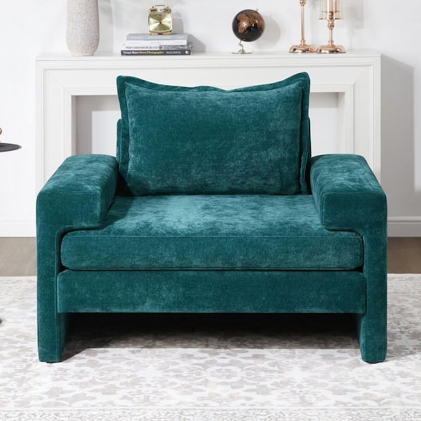 Selvaro Modern Green Chenille Upholstered Accent Armchair with Square Arm