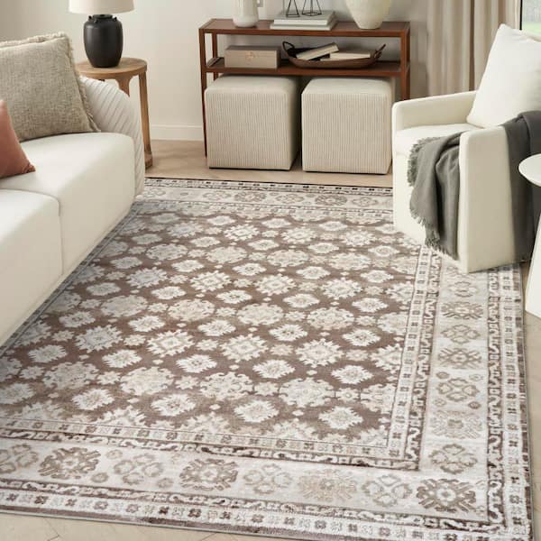 Dekor Ivory Brown 8 ft. x 10 ft. Medallion Traditional Area Rug