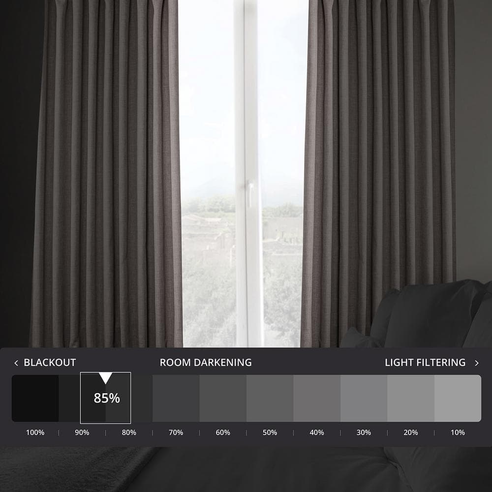 Gray Puddle Length Faux Linen Blackout Drapes