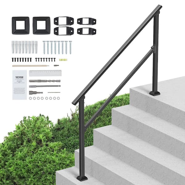 Handrails for Outdoor Steps 36.22 in. H x 3.31 in. W Black 4-5 Step Hand Transitional Steel Stair Railing Kit