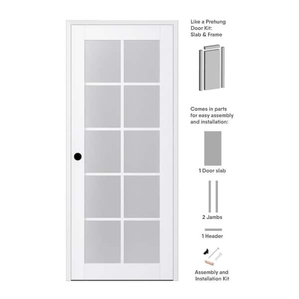 Paola 36 in. x 80 in. Right-Handed 10-Lite Frosted Glass Solid Core Bianco Noble Wood Single Prehung Interior Door