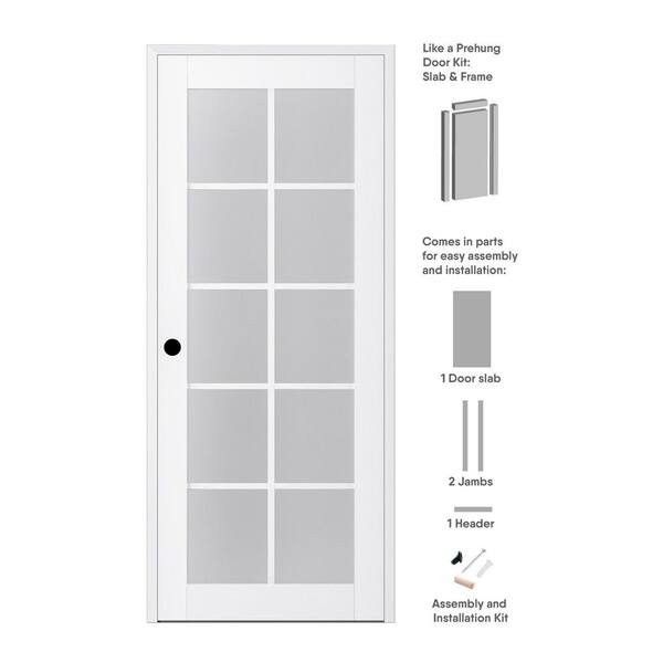 Belldinni 30 in. x 84 in. Paola Right-Hand 10-Lite Frosted Glass Bianco Noble Wood Composite Single Prehung Interior Door