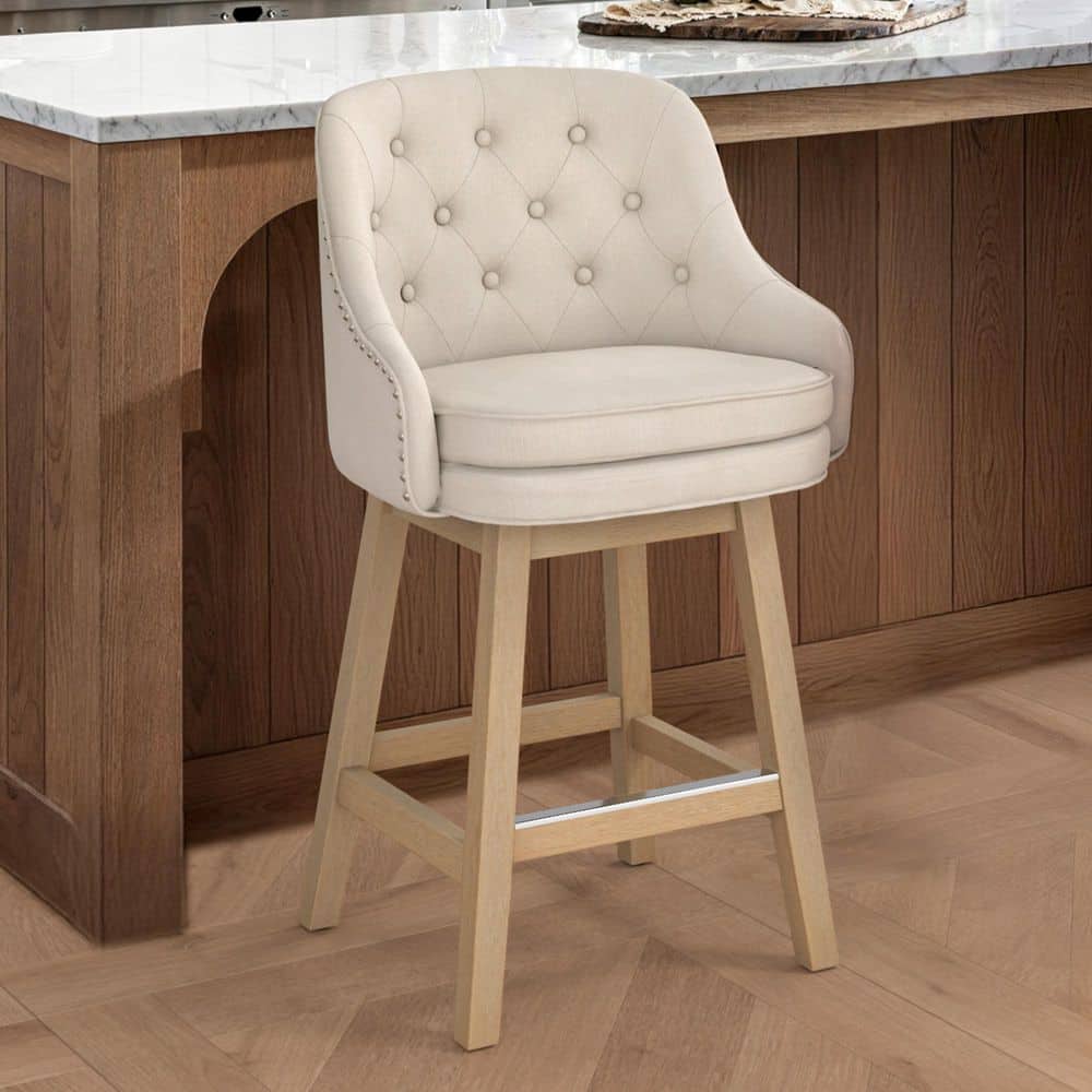 Geman 26 in. H Linen High Back Fabric Solid Wood Bar Stool Counter Height Bar Stool with Cushion price history on PriceWatchPro