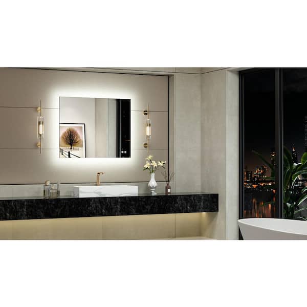 KeonJinn 40 in. W x 32 in. H Rectangular Frameless LED Light 3-Color Dimmable Anti-Fog Wall Bathroom Vanity Mirror with Backlit