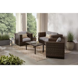 Fernlake 4-Piece Brown Wicker Outdoor Patio Deep Seating Set with CushionGuard Stone Gray Cushions