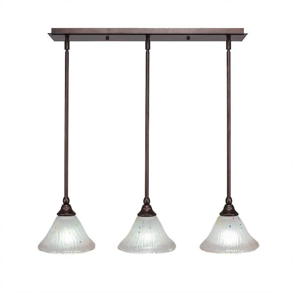 Unbranded Livingston 100-Watt 3 Light Bronze, Linear Pendant Light with 7 in. Frosted Crystal Glass Shades No Bulbs Included