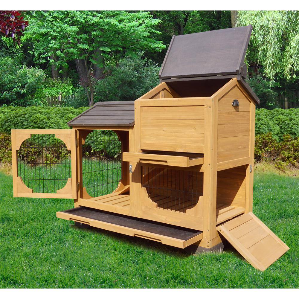 Victorian Style Solid Wood Outdoor Rabbit Hutch with Black Metal Cage