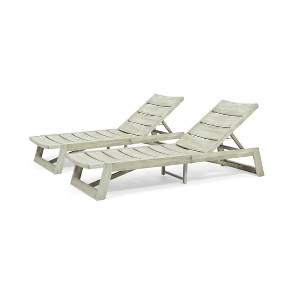 Grey 2-Piece Metal and Wood Adjustable Outdoor Chaise Lounge