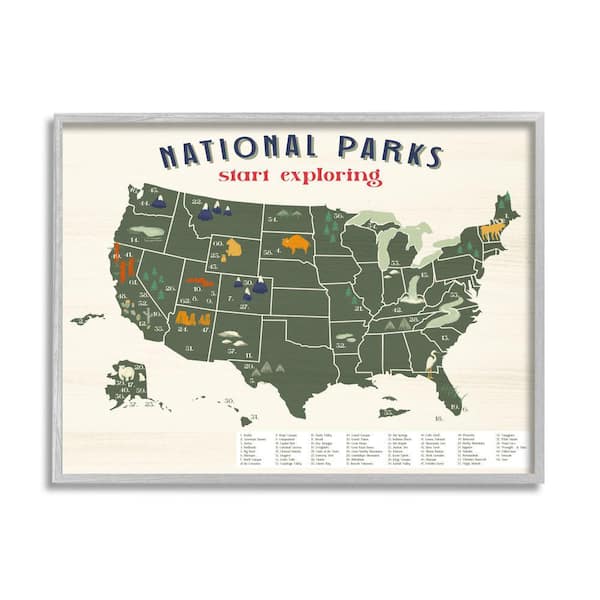 Stupell Industries National Park Map Numbered Key United States by Daphne Polselli Framed Print Abstract Texturized Art 24 in. x 30 in.