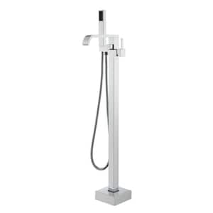 Chrome Single-Handle Floor-Mounted Bathtub Faucet High Flow Bathroom Tub Filler with Hand Shower