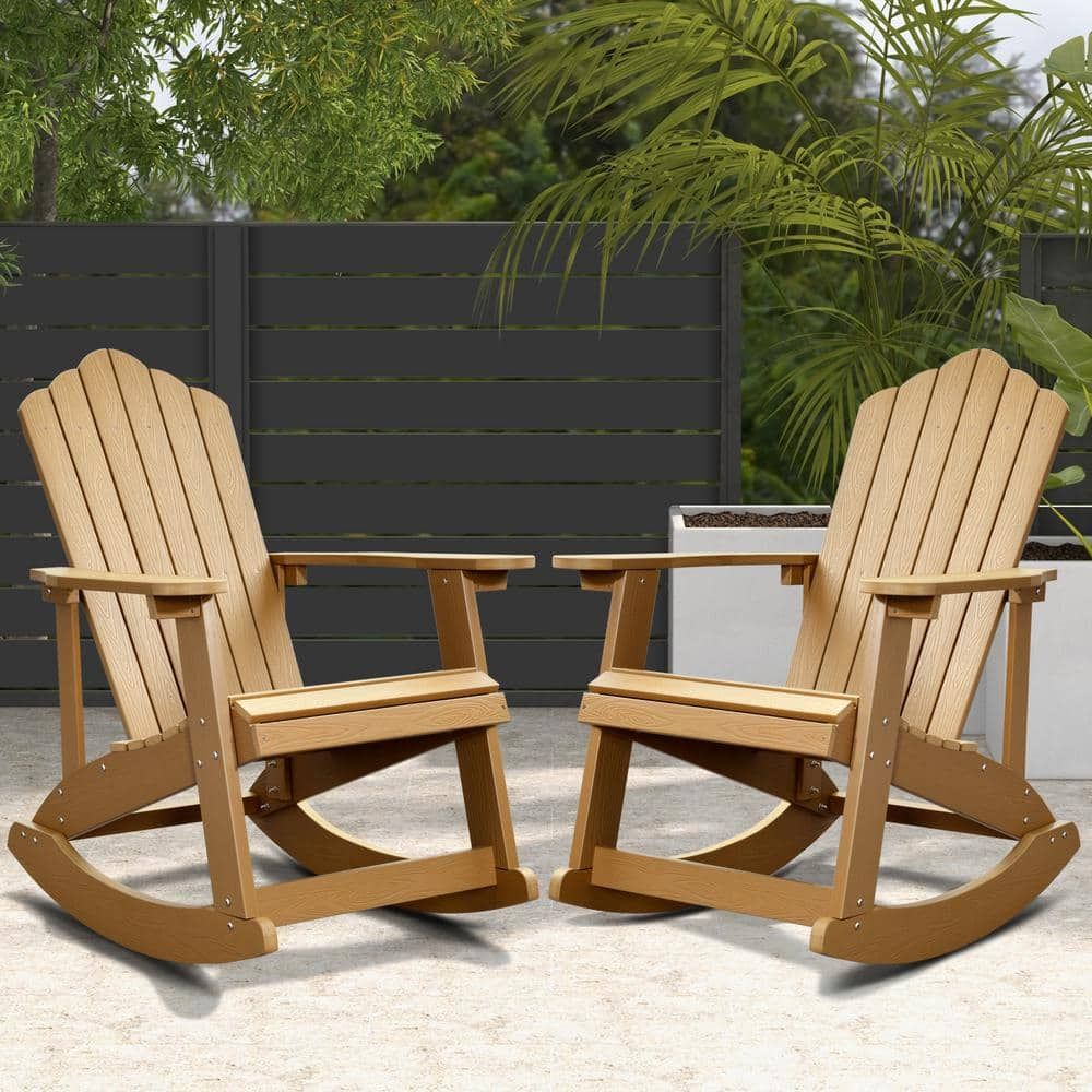 HOOOWOOO Acadia Teak Color Outdoor Durable Plastic Rocking Adirondack   Plastic Adirondack Chairs Adr102ym 64 1000 