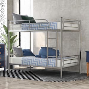 Silver Simple and Durable Twin Over Twin Metal Bunk Bed (78.1 in. L x 41.4 in. W x 65.3 in. H)