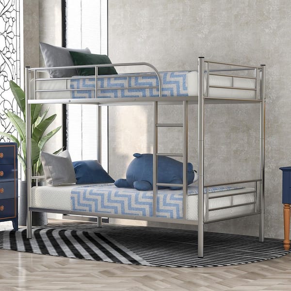 Silver Simple and Durable Twin Over Twin Metal Bunk Bed (78.1 in. L x 41.4 in. W x 65.3 in. H)