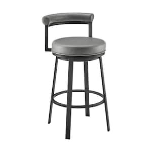 30 in. Gray and Black Low Back Metal Frame Bar Stool with Faux Leather Seat