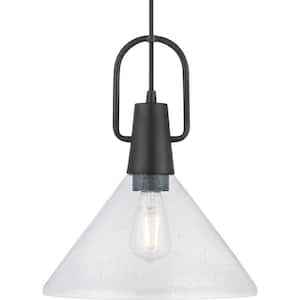 Suwanee 1-Light Matte Black Pendant with Clear Seeded Glass Shade