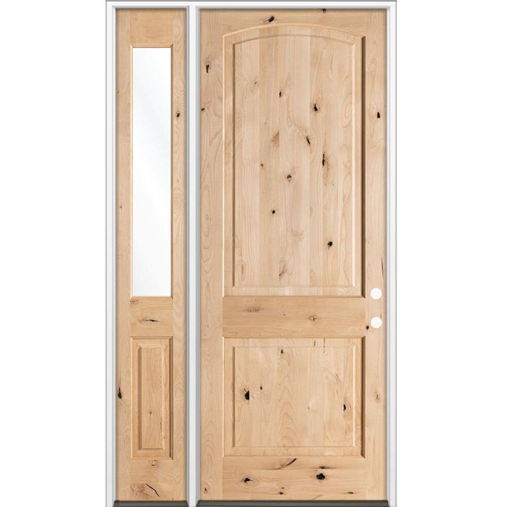 56 in. x 96 in. Knotty Alder 2-Panel Arch-Top Left-Hand/Inswing Clear Glass Unfinished Wood Prehung Front Door with LHSL price history on PriceWatchPro