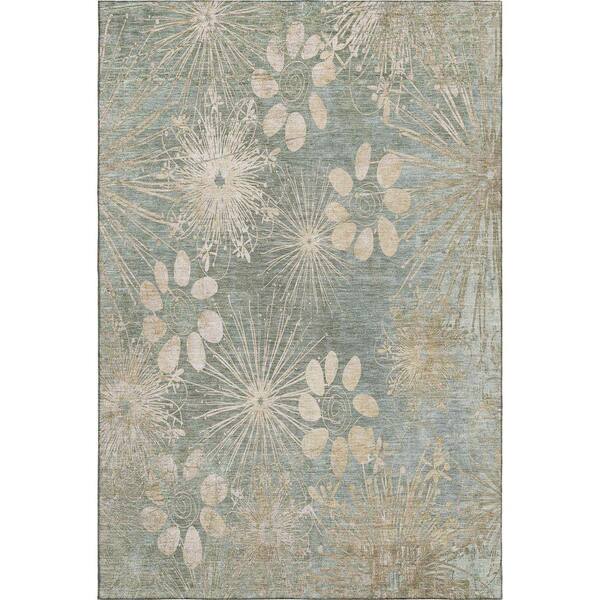 Mayfield Premium Machine Washable Abstract AMF2225 Aloe 5 ft. x 7 ft. 6 in. Area Rug