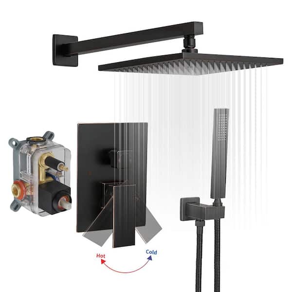 BWE 10 in. Square Wall Mount Handheld Shower Head 2.5 GPM Bathroom Shower Combo Set in Oil Rubbed Bronze