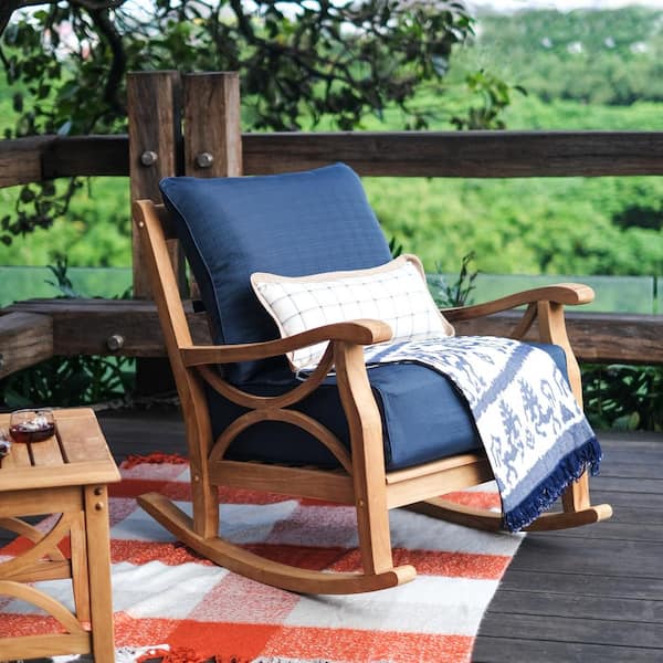 Cambridge Casual Abbington Teak Wood Outdoor Rocking Chair with Navy Cushion