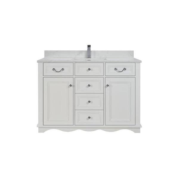 Legion Furniture French Contemporary Series 48 in. Freestanding White Bath Vanity with White Artificial Stone Top Assembled Bath Vanity