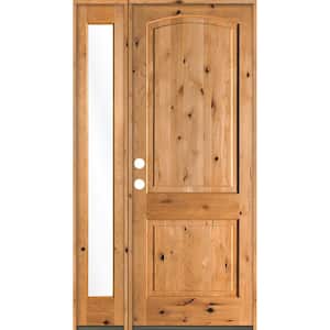 44 in. x 96 in. Knotty Alder 2-Panel Right-Hand/Inswing Clear Glass Clear Stain Wood Prehung Front Door w/Left Sidelite