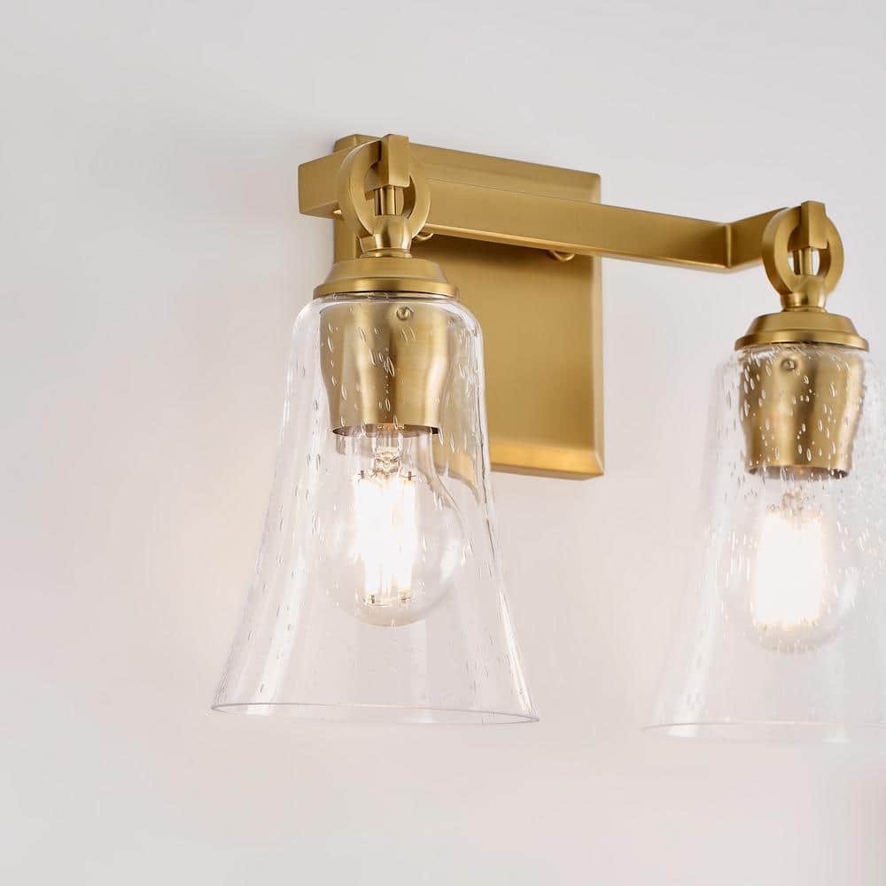 Monterro Burnished Brass 2-Light Vanity with Seeded Glass Shades