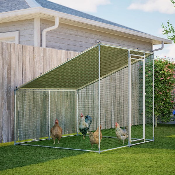 GOGEXX 7 ft. x 6.5 ft. Metal Chicken Coop Steel Wire Walkin