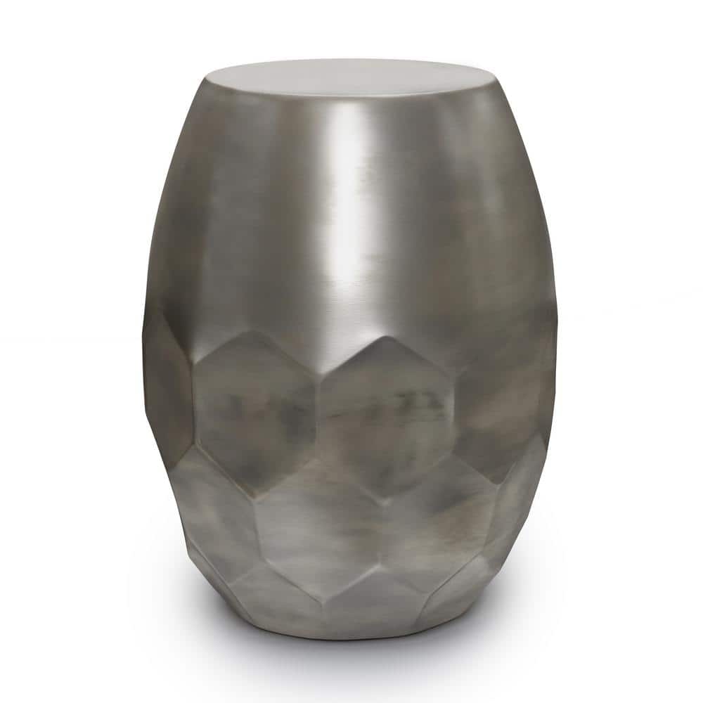 Antique Silver Round Metal Drum Accent Table