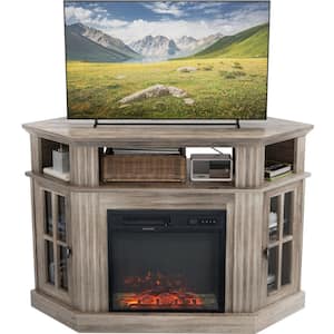 47 in. Walnut Classic Corner TV Stand with Fireplace Fits TV's up to 55 in.
