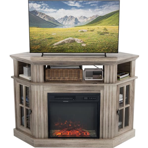 LACOO 47 in. Walnut Classic Corner TV Stand with Fireplace Fits TV's up to 55 in.