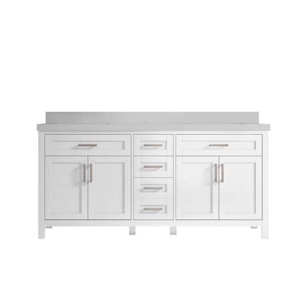 Willow Collections Cambridge 72 in. W x 22 in. D x 36 in. H Double Sink Bath Vanity in White with 2 in Carrara Quartz Top