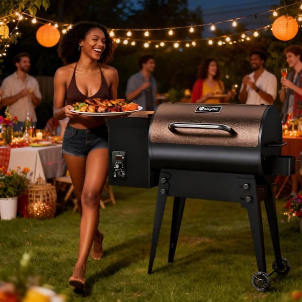456 sq. in. Wood Pellet Grill and Smoker BBQ with PID Auto Temperature Control, Folding Legs for Patio or RV in Bronze