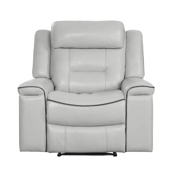 EVERGLADE HOME Cairn 42 in. W Flared Arm Faux Leather Straight Reclining Chair in Light Gray