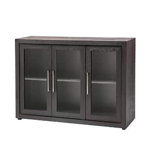 48 in. W x 15.7 in. D x 35.4 in. H Walnut Brown Linen Cabinet with 3 Glass Doors and Adjustable Shelves