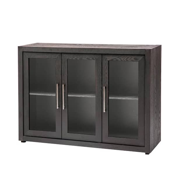 Unbranded 48 in. W x 15.7 in. D x 35.4 in. H Walnut Brown Linen Cabinet with 3 Glass Doors and Adjustable Shelves