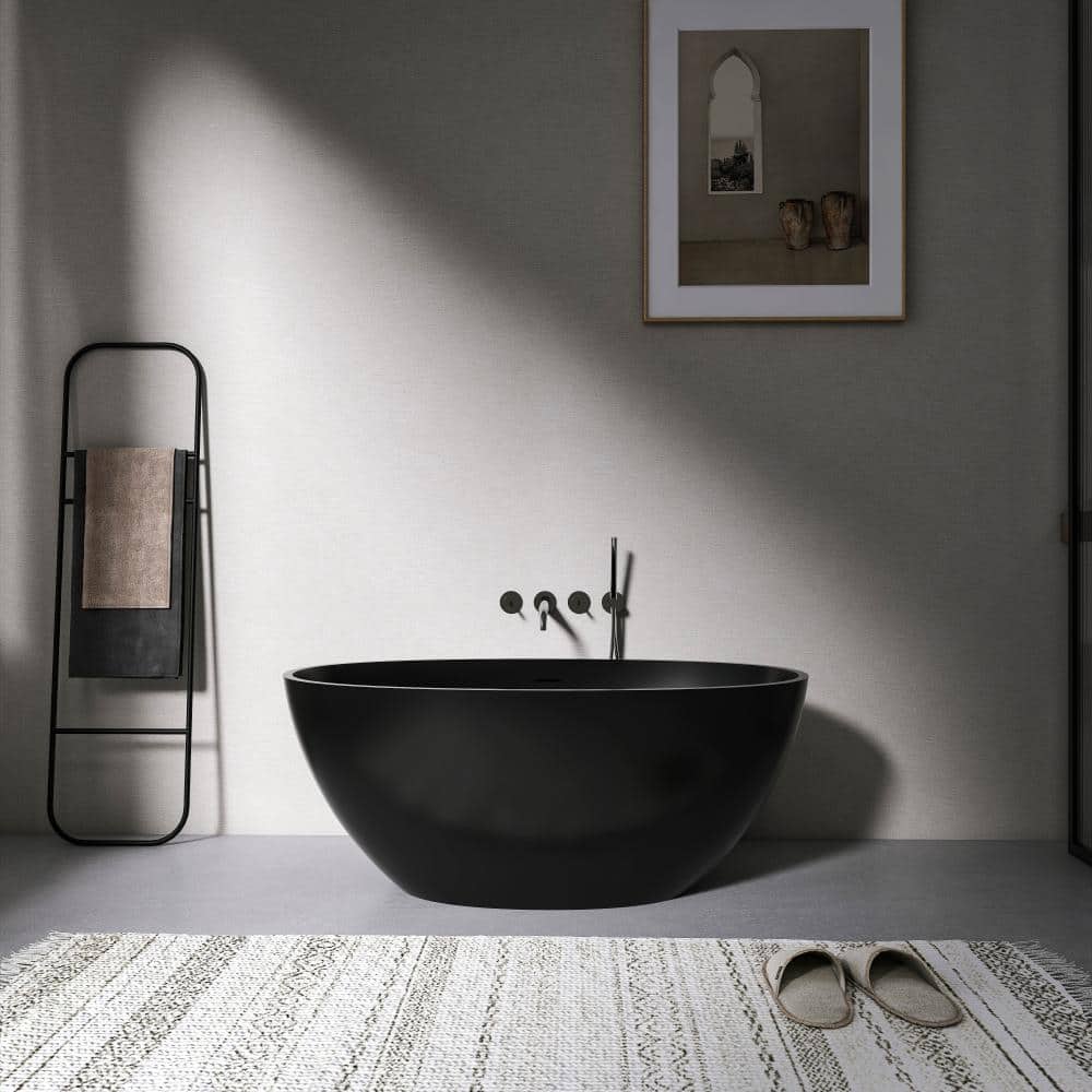 55 Inch Freestanding Solid Surface Bathtub, Modern Deep Soaking Tub for Small & Medium Bathroom price history on PriceWatchPro
