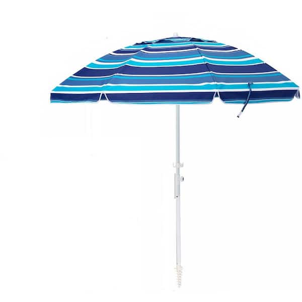 Dyiom 7.5 ft. Beach Umbrella with Sand Anchor and Tilt Mechanism in Portable UV 50 plus Protection in Green stripes