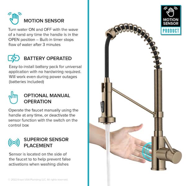 KRAUS Bolden Single Handle Touchless Sensor Commercial 18-Inch Pull Down Kitchen Faucet in Spot Free Antique Champagne Bronze