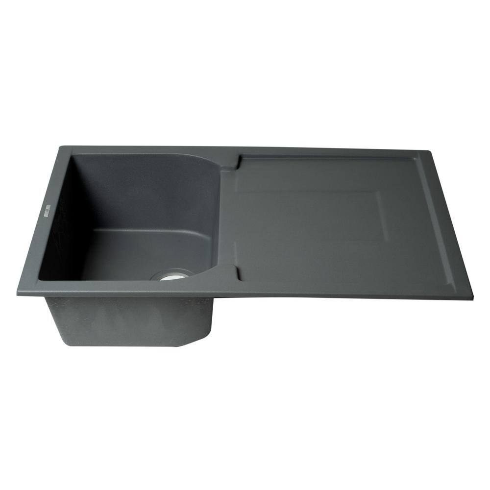 Titanium Gray Granite Single Bowl Kitchen Sink with Drainboard