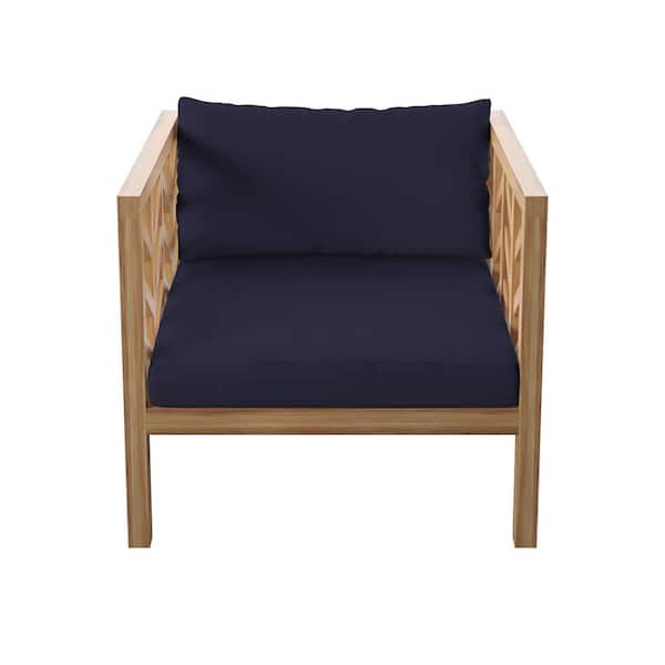 TK CLASSICS Acacia Outdoor Sectional Corner Sofa Seat with Navy Blue Cushion