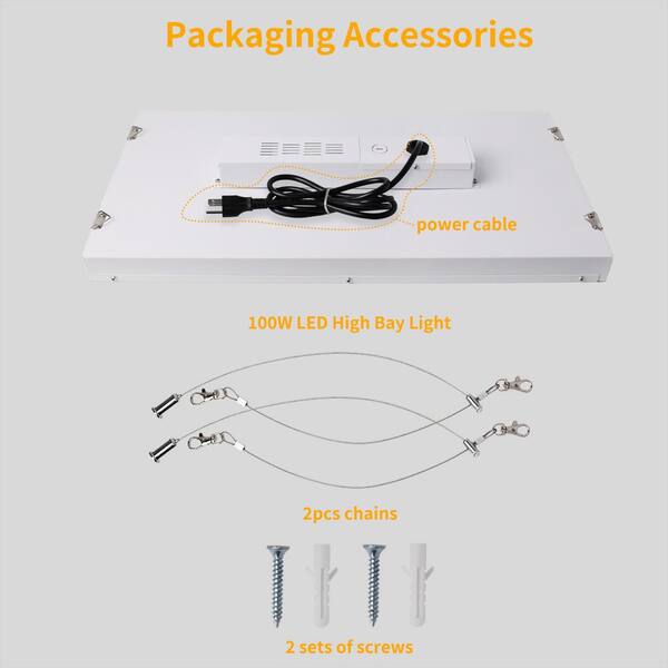 Bieuoram 2 ft. 100-Watt Integrated LED White High Bay Light 5000K Industrial Workshop Linear Hanging Light（4-Pack）