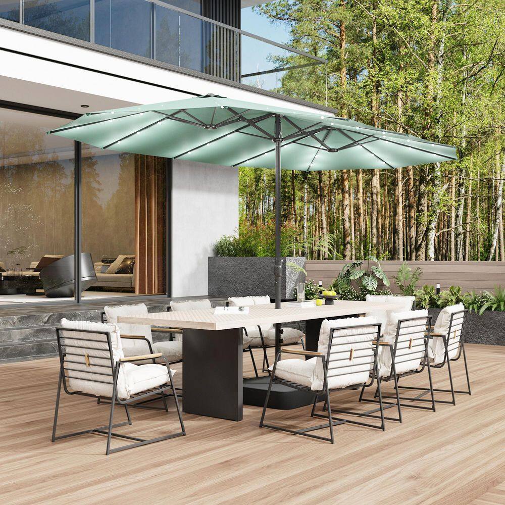 15 ft. Solar LED Lighted Double-Sided Steel Pole Beach Patio Umbrella with Crank, Base, 2 Sandbags in Mint Green price history on PriceWatchPro