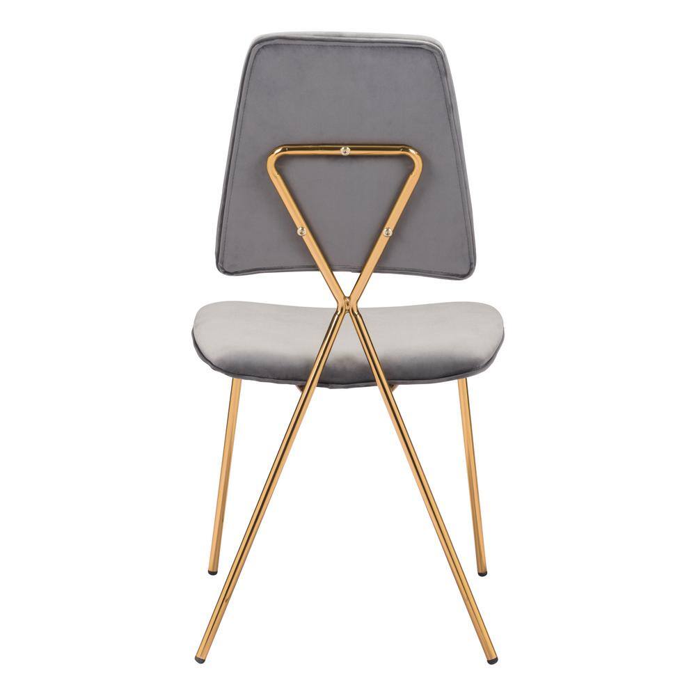 Gray and Gold Velvet Upholstered Side Chair Set with Metal Frame