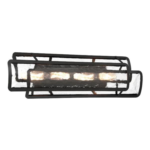 Minka Lavery Bella Collina 30 in. 4-Light Black Vanity Light with Clear Rock-Pressed Glass Shades