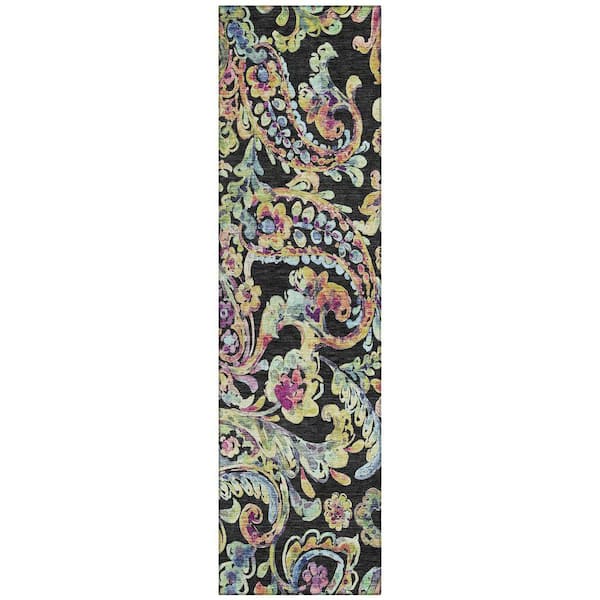Chantille Machine Washable Indoor/Outdoor Abstract ACN834 Black 2 ft. 3 in. x 7 ft. 6 in. Area Rug