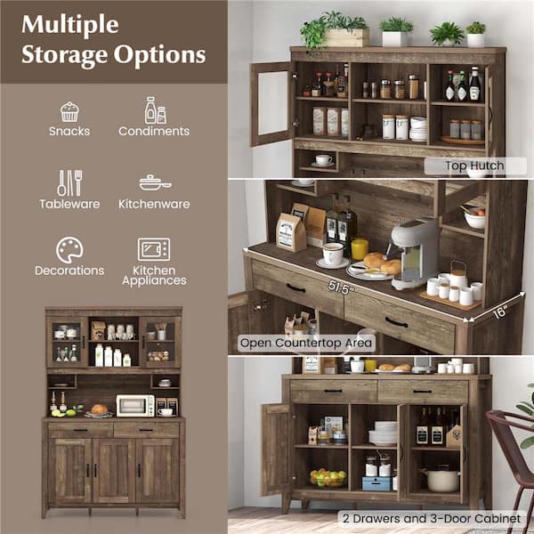 Costway 14-Shelf Brown Feature Kitchen Pantry Cabinet with