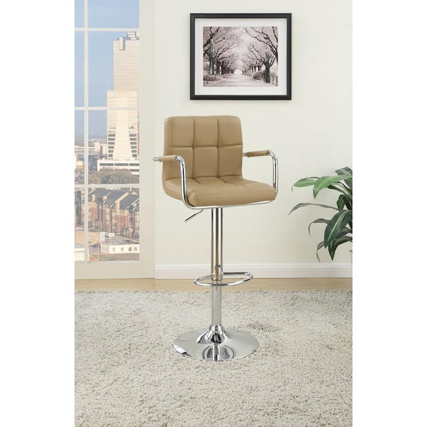44 in. Brown Faux Leather Bar Stools With Armrests (Set of 2)