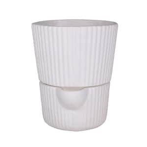 6 in. Dia x 7 in. H Flutted Tapered Composite Self Watering Pot in White