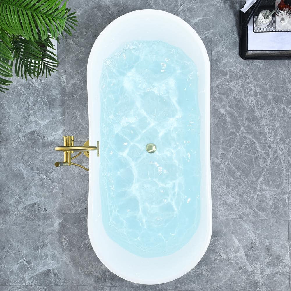 Vansza 67'' Glossy White Acrylic Freestanding Soaking Bathtub