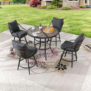 5-Piece Metal Bar Height Outdoor Dining Set with Gray Cushions